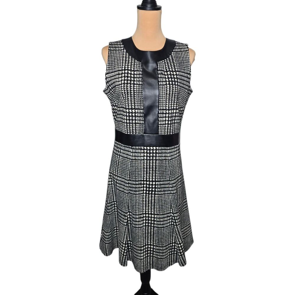 J. McLaughlin Poppy Crew Fit & Flare Kent Houndstooth Dress Black Cream L‎
